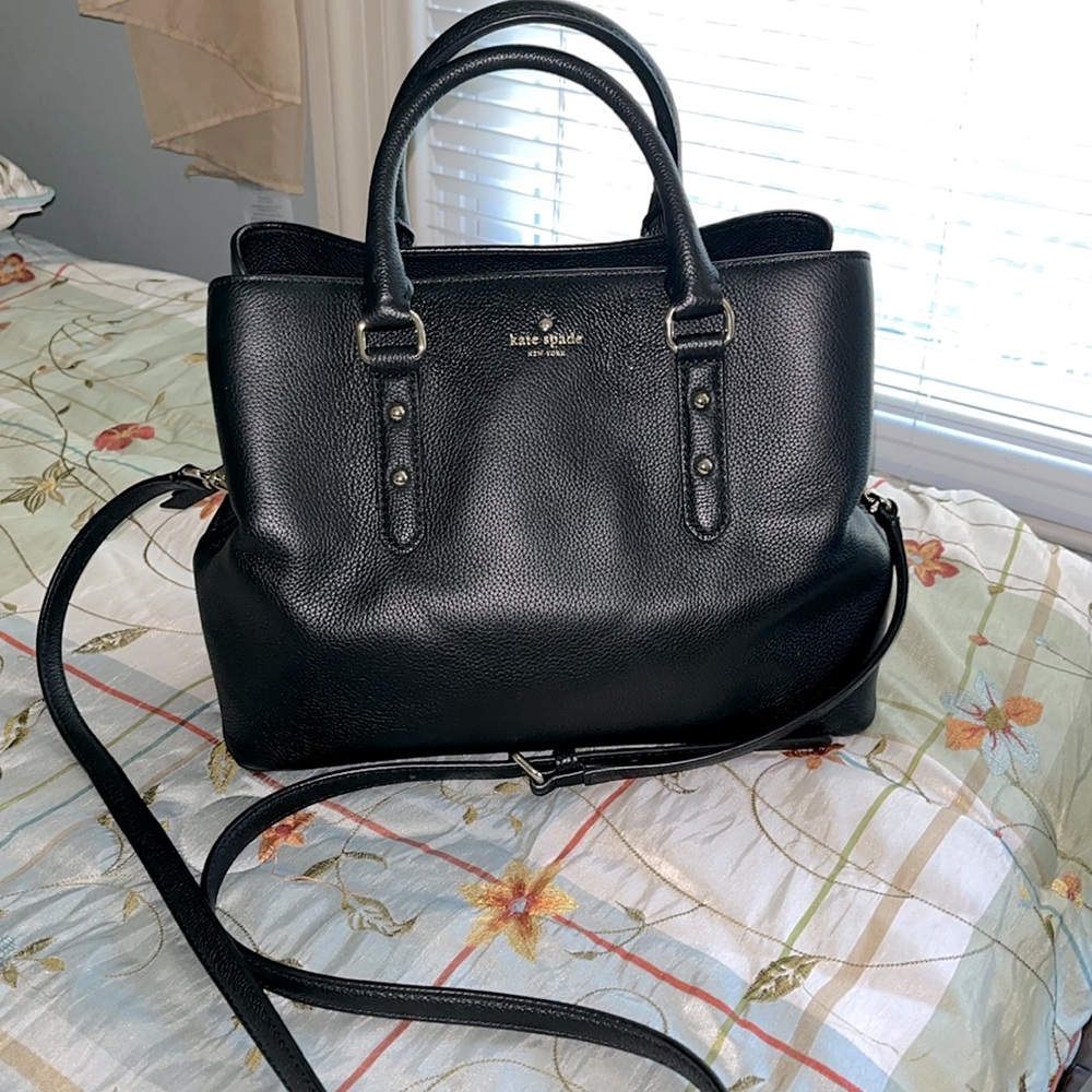 Kate Spade Leather Jackson Medium Triple Compartment Satchel Black  EUC